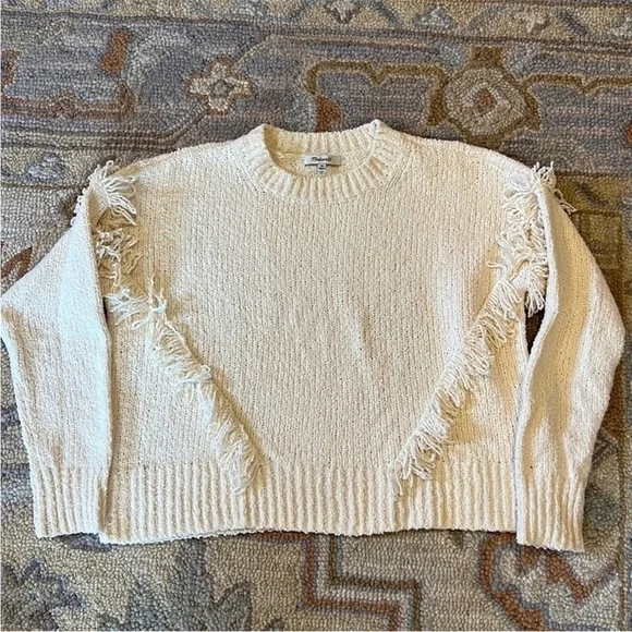 Madewell Cream Fringe Textured Knit Sweater – Size XS - Picture 3 of 7